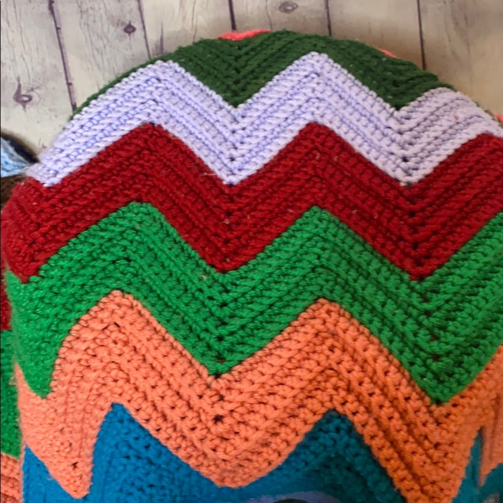 Vintage handmade afghan blanket throw chevron - Picture 5 of 10